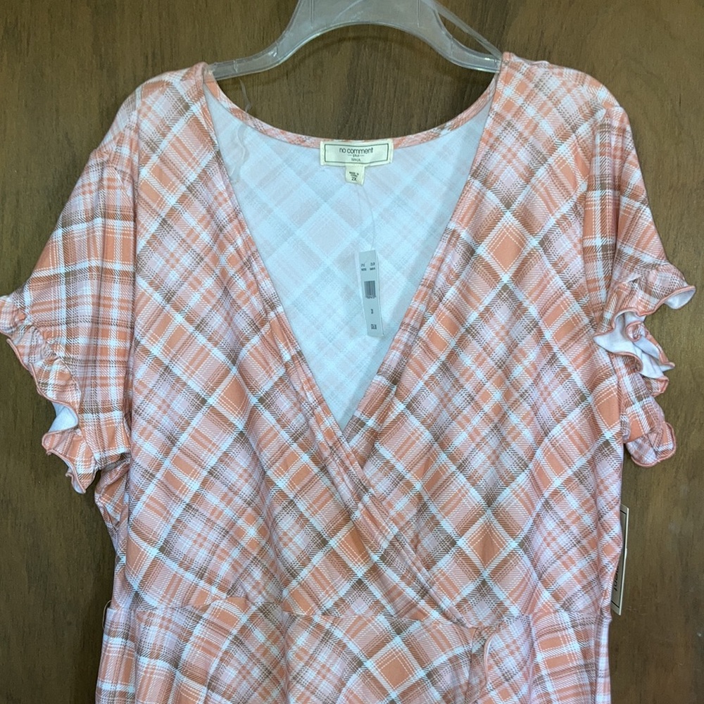 plaid print ruffle detail faux wrap dress w stretch 2X jrs - Picture 16 of 17